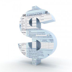 1040 Tax Form shaped like the dollar symbol